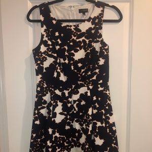 Floral a-line dress in navy, white, and orange